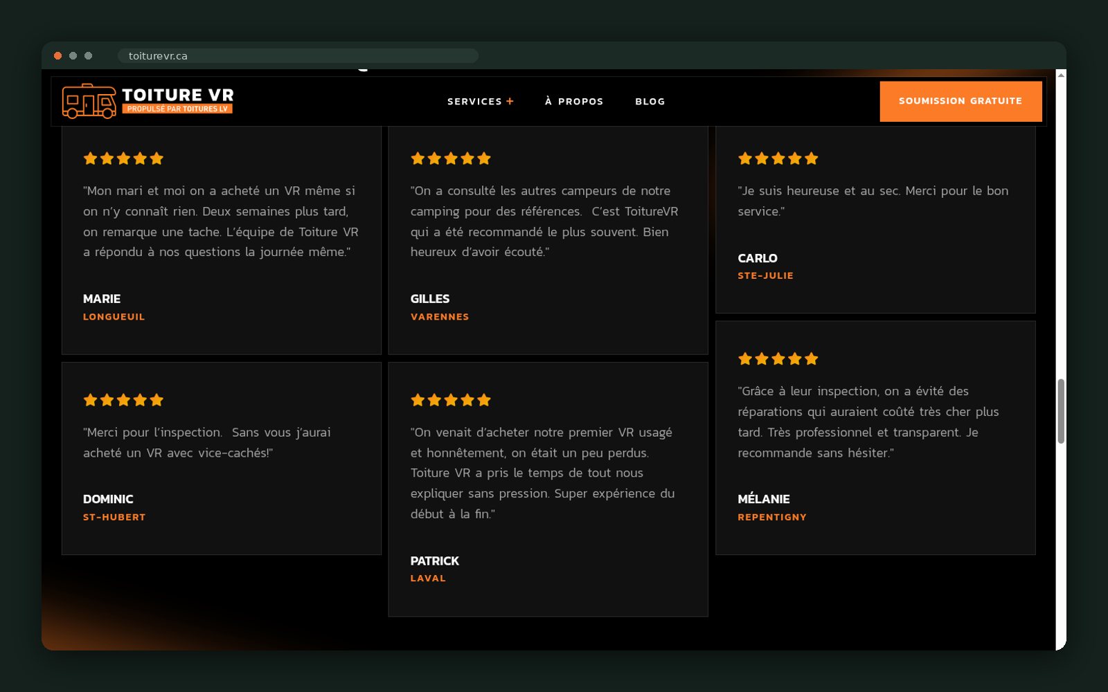 Process steps and customer testimonials