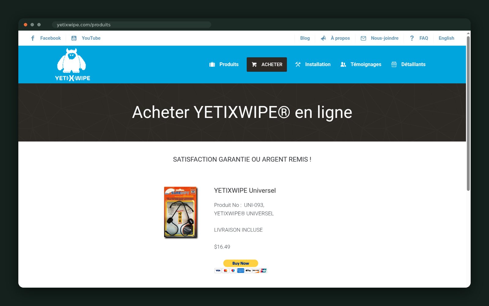 YETIXWIPE Universal product card with price and checkout