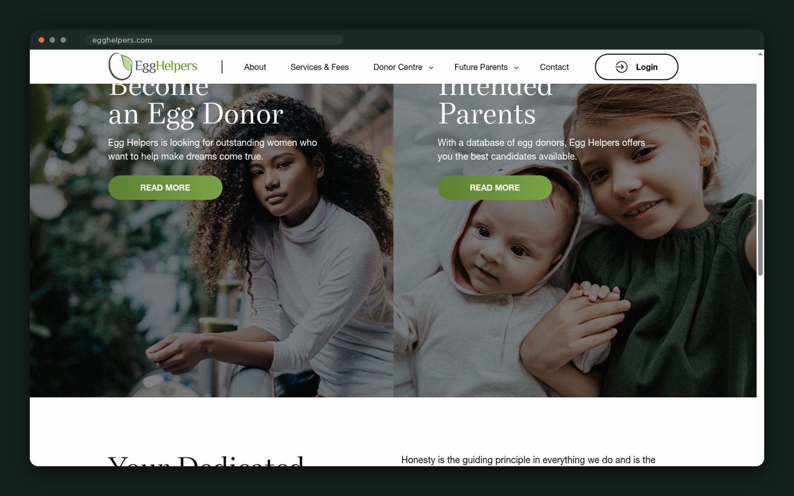 Two audiences split: become a donor / intended parents