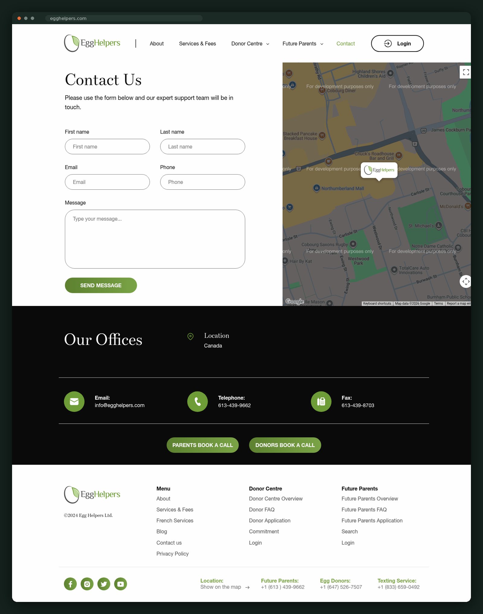 Contact page, full scroll