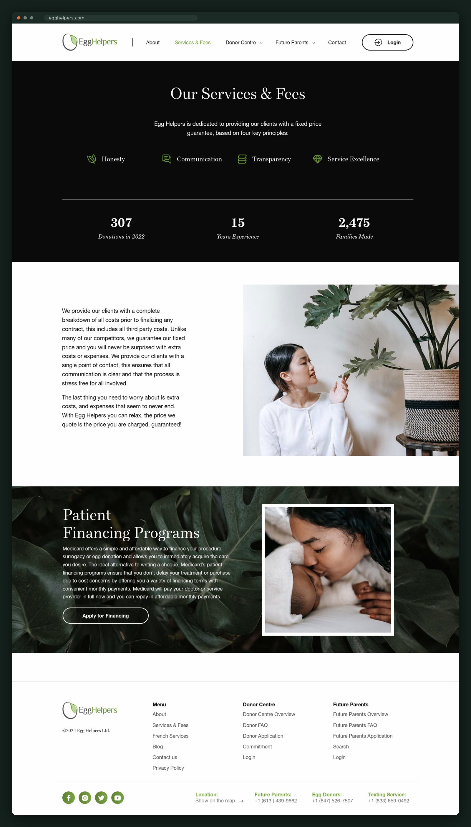 Services and fees page, full scroll