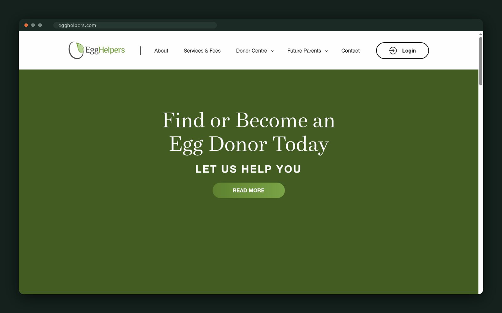 Egg Helpers website homepage
