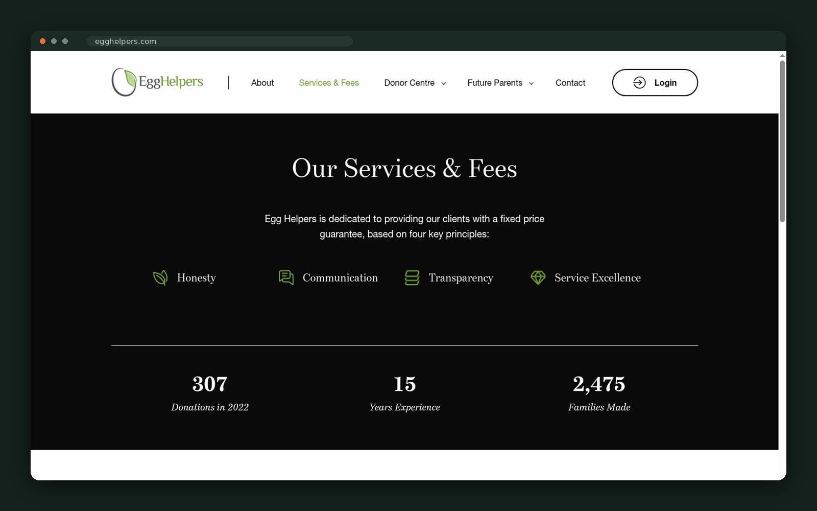 Egg Helpers website — screen 4