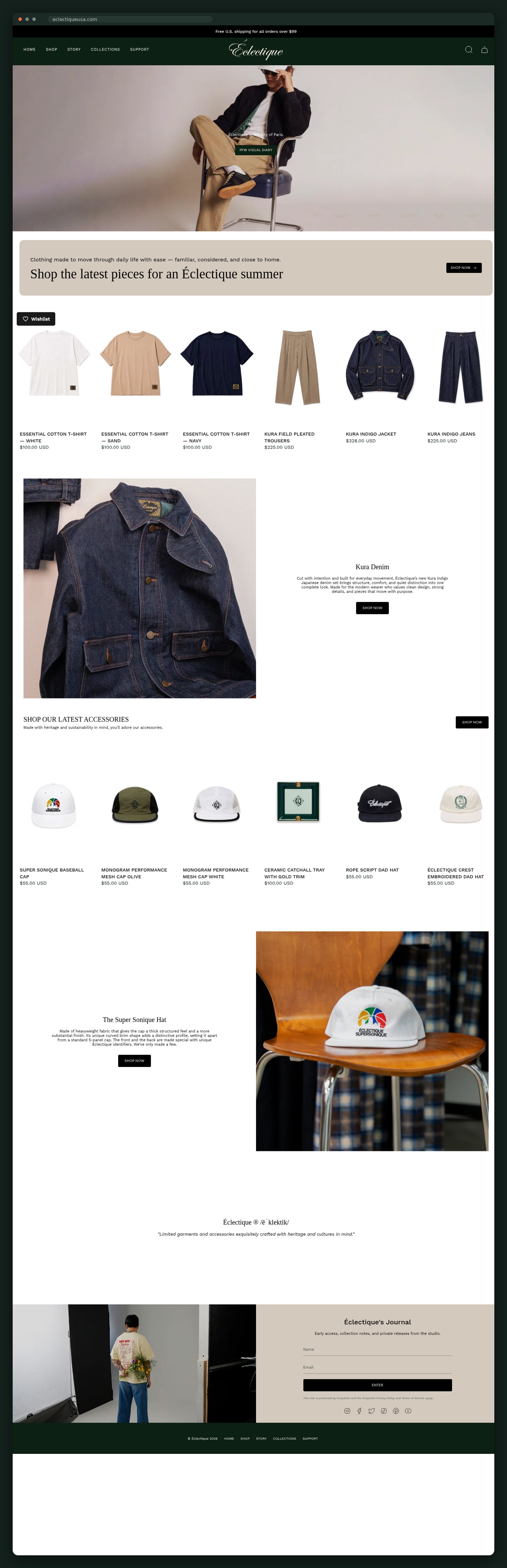 Éclectique homepage, full scroll