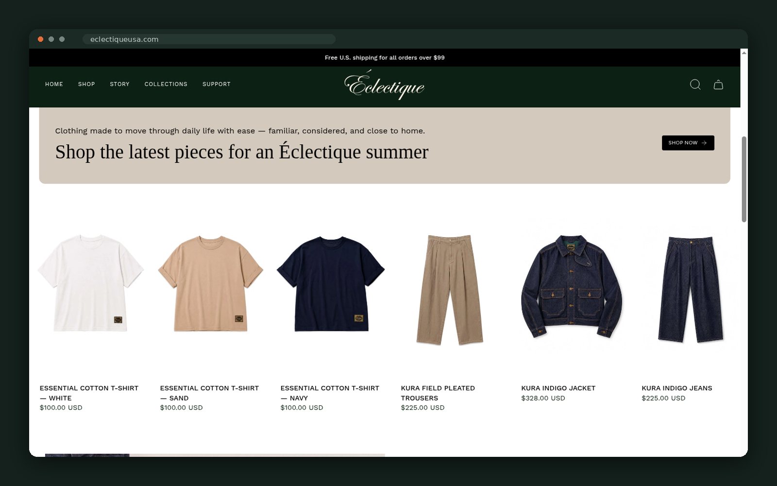 Featured essentials grid with seasonal banner