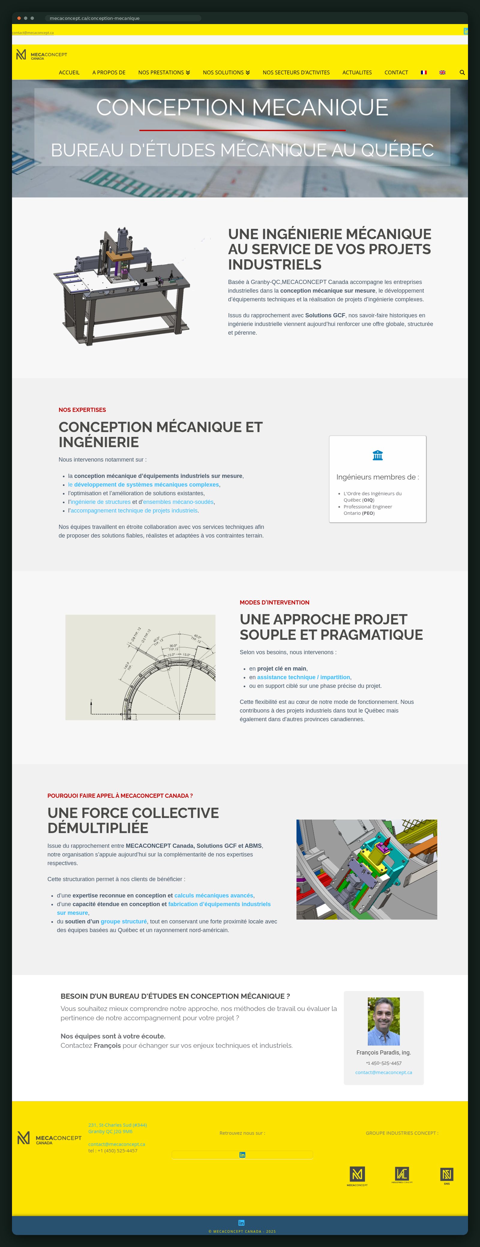 Mechanical design service page, full scroll