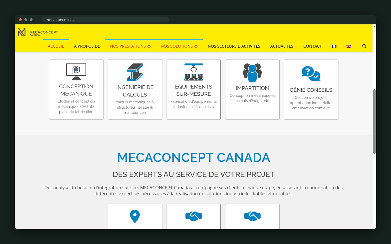 Four service pillars on the homepage