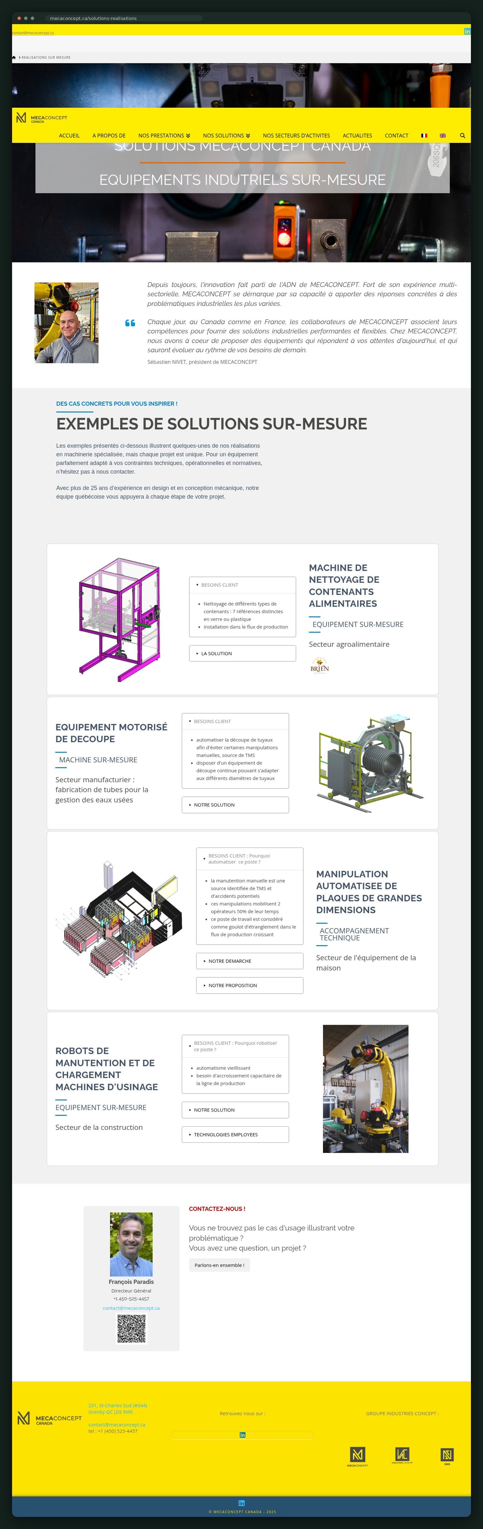 Custom equipment solutions page, full scroll
