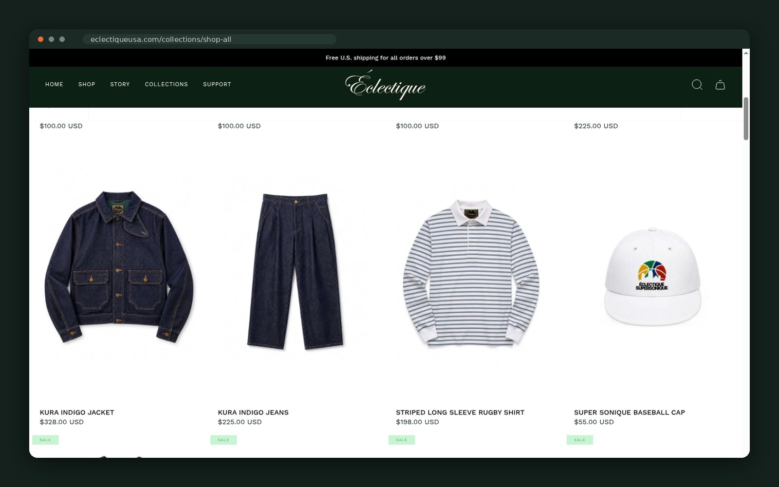 Product grid with sale badges and pricing