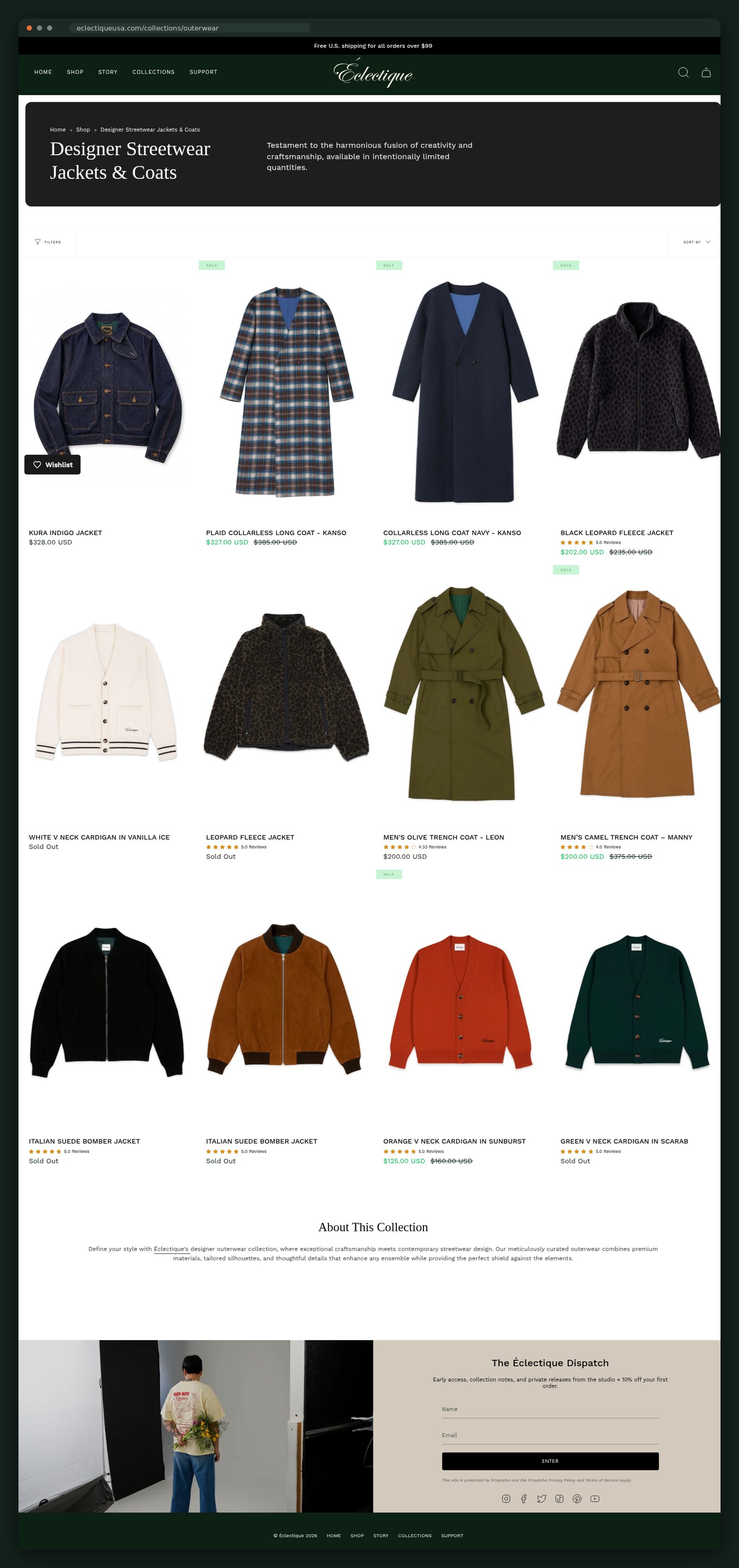 Outerwear collection page, full scroll