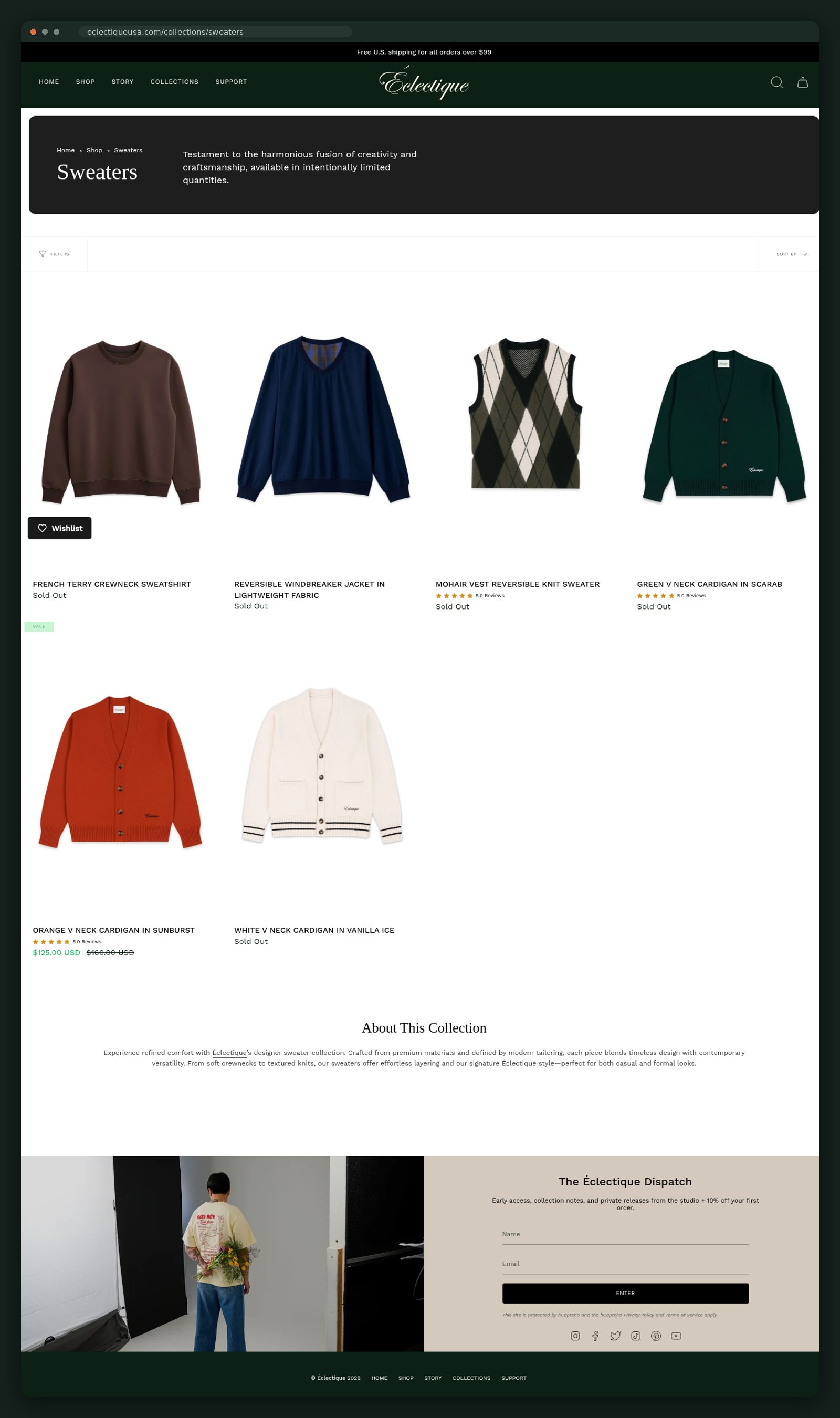 Sweaters collection page, full scroll