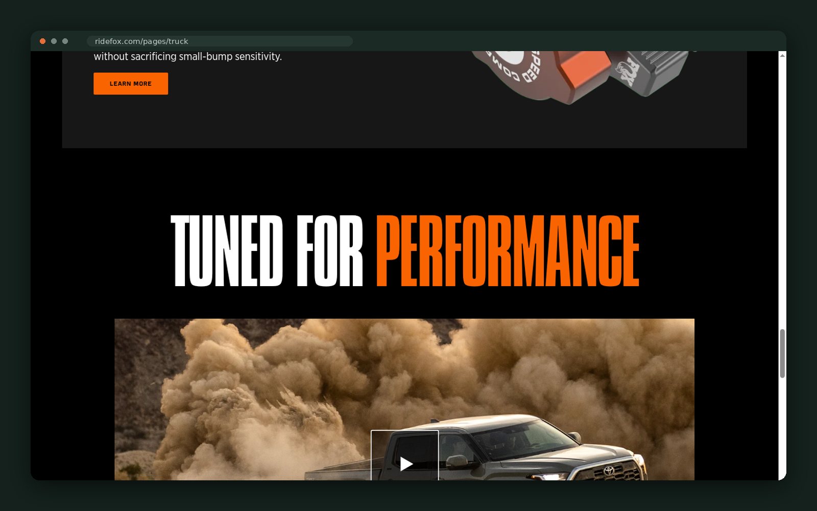 "Tuned for performance" video section