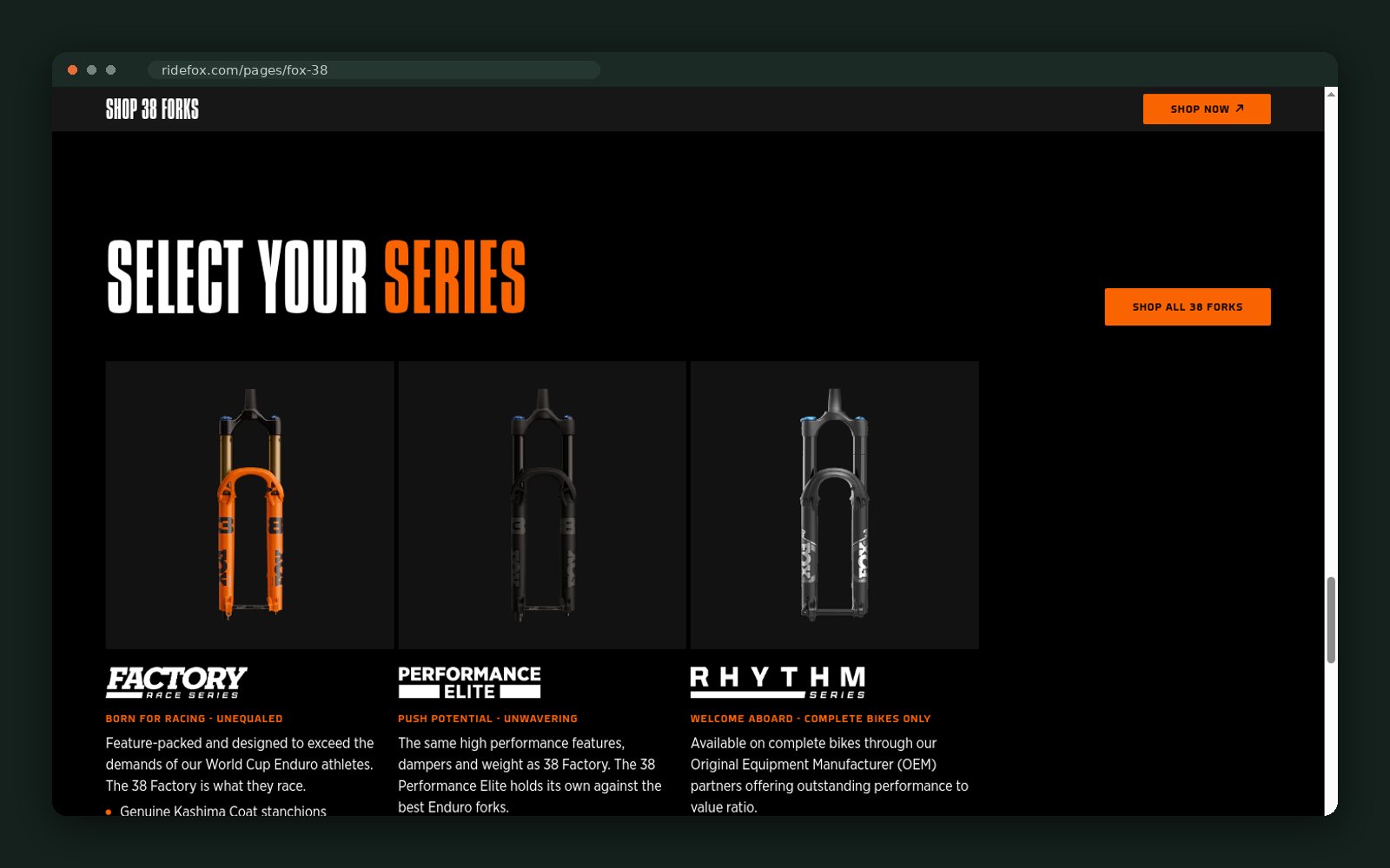 "Select your series" — Factory, Performance Elite, Rhythm