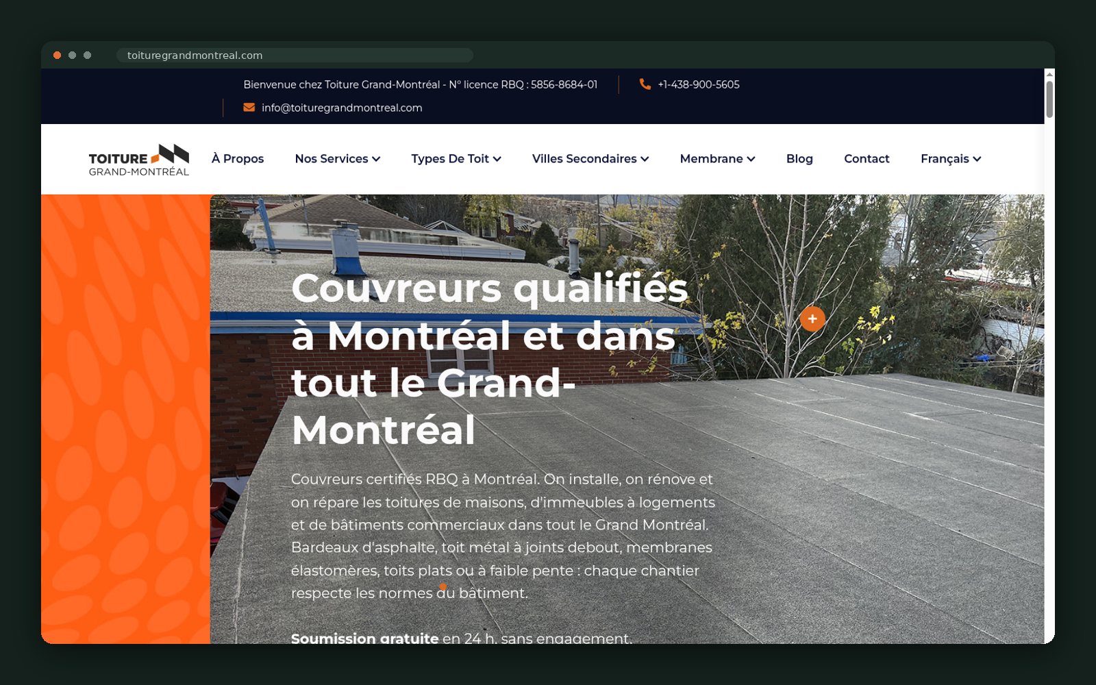 Toiture Grand-Montréal website homepage