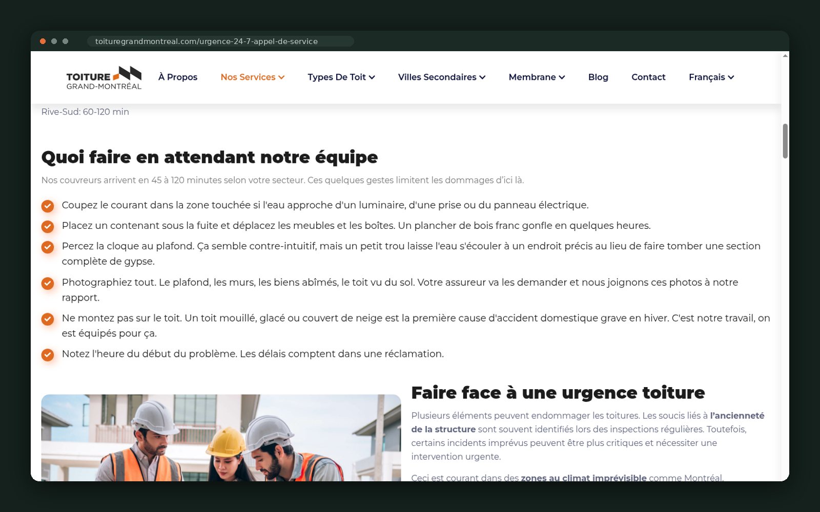 Toiture Grand-Montréal website — screen 3