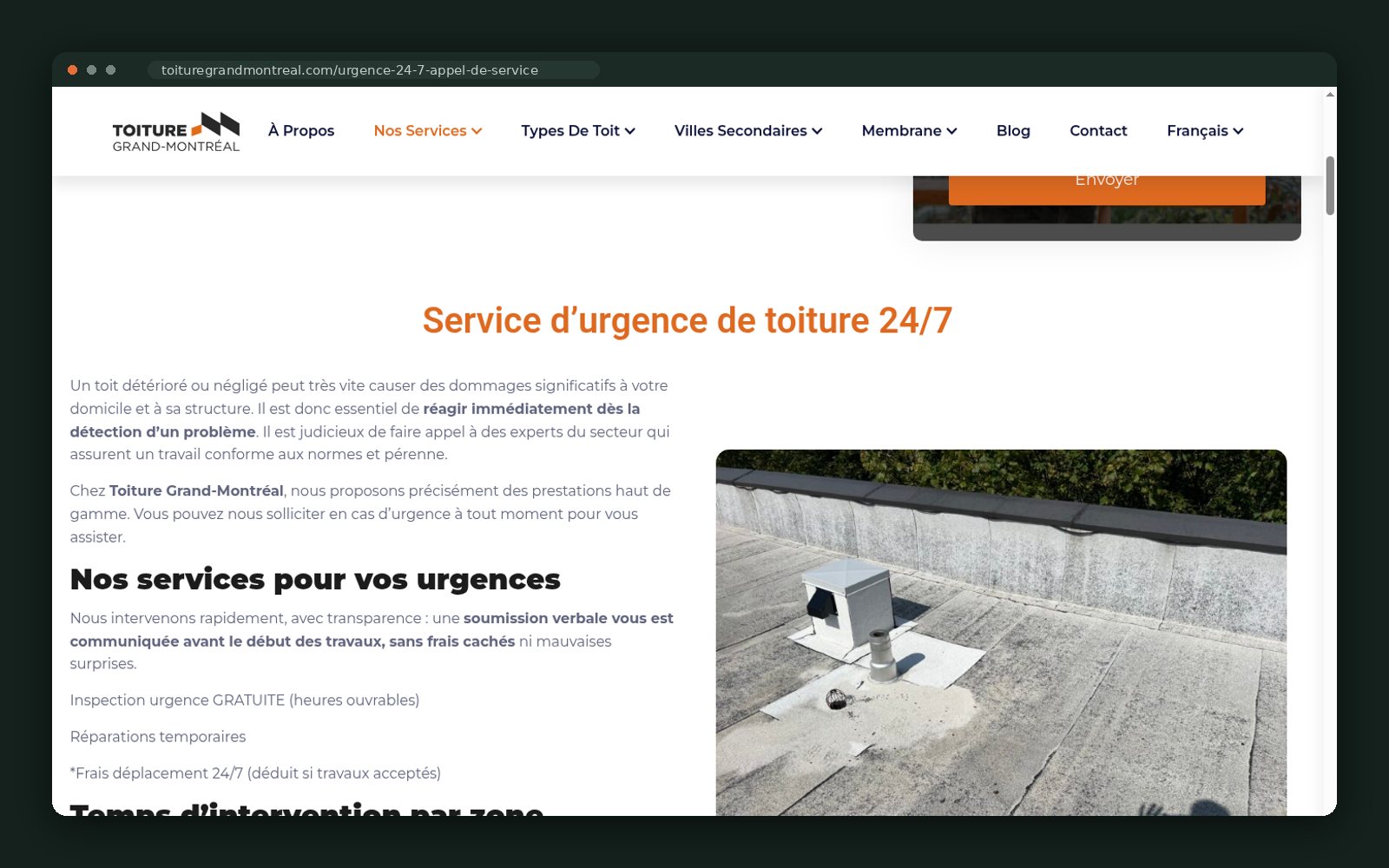 24/7 emergency service page — response times by zone