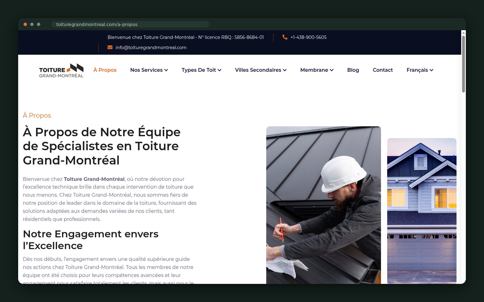 Toiture Grand-Montréal website — screen 5