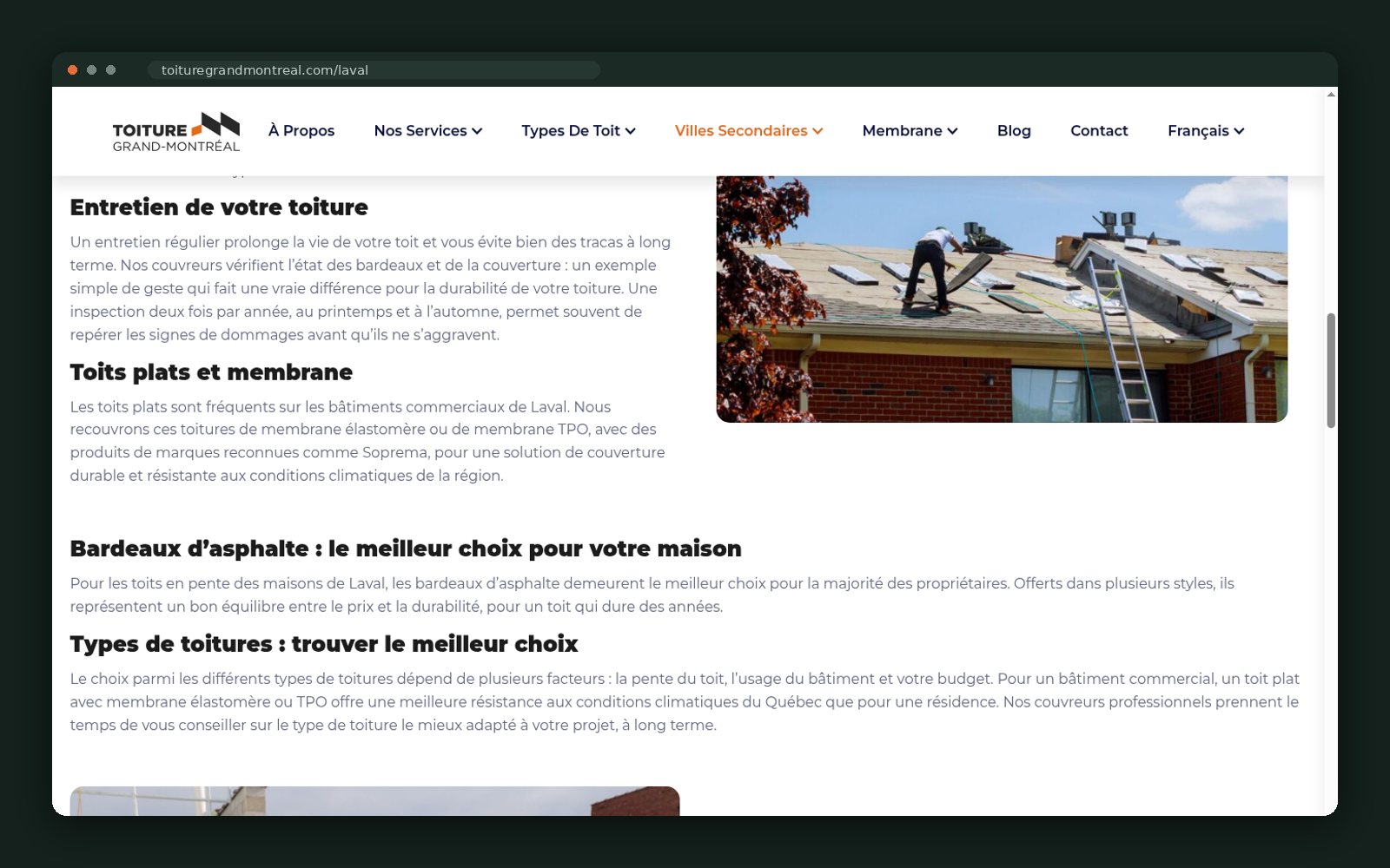 Laval page: flat roofs, membranes and shingle guidance