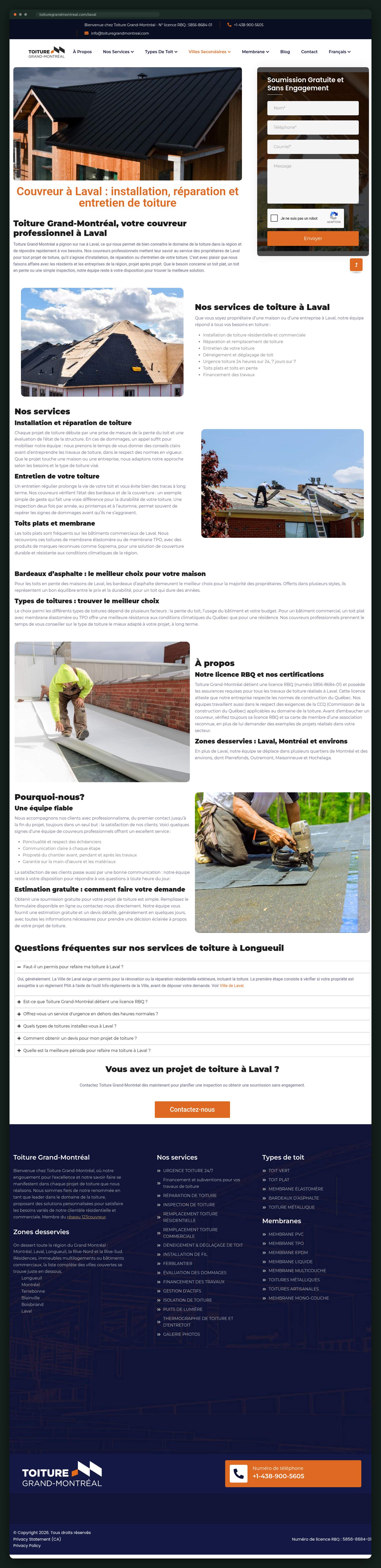 Toiture Grand-Montréal website — screen 4