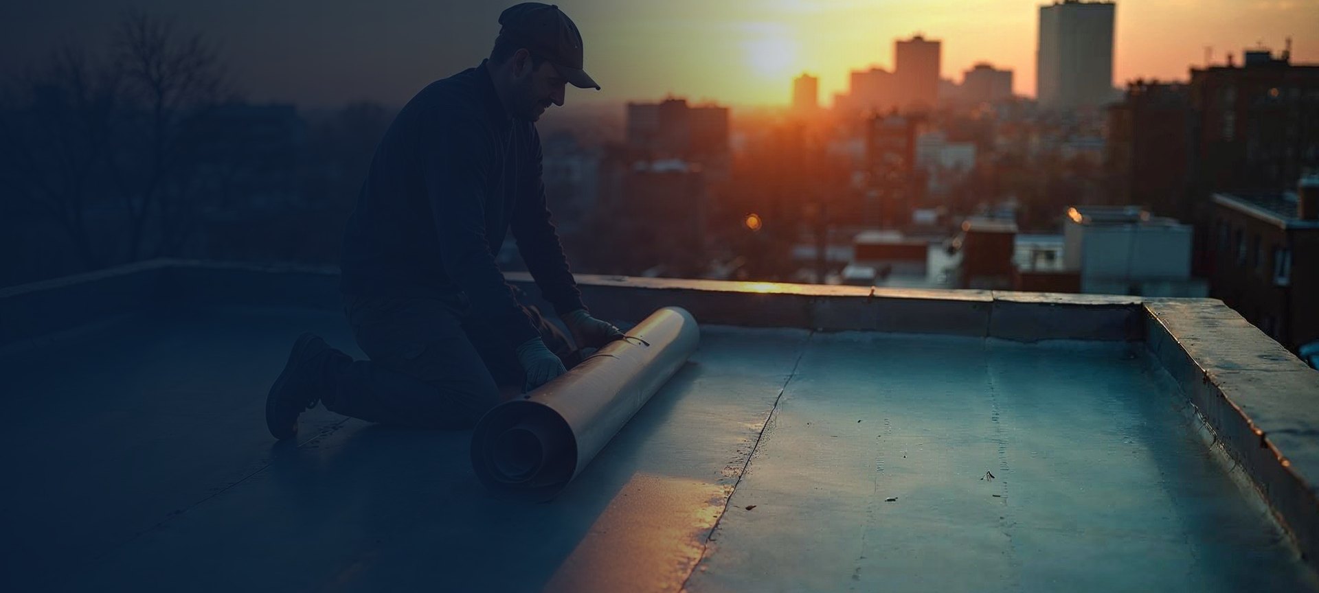 Art-directed roofing scene representing Toiture Grand-Montréal's industry