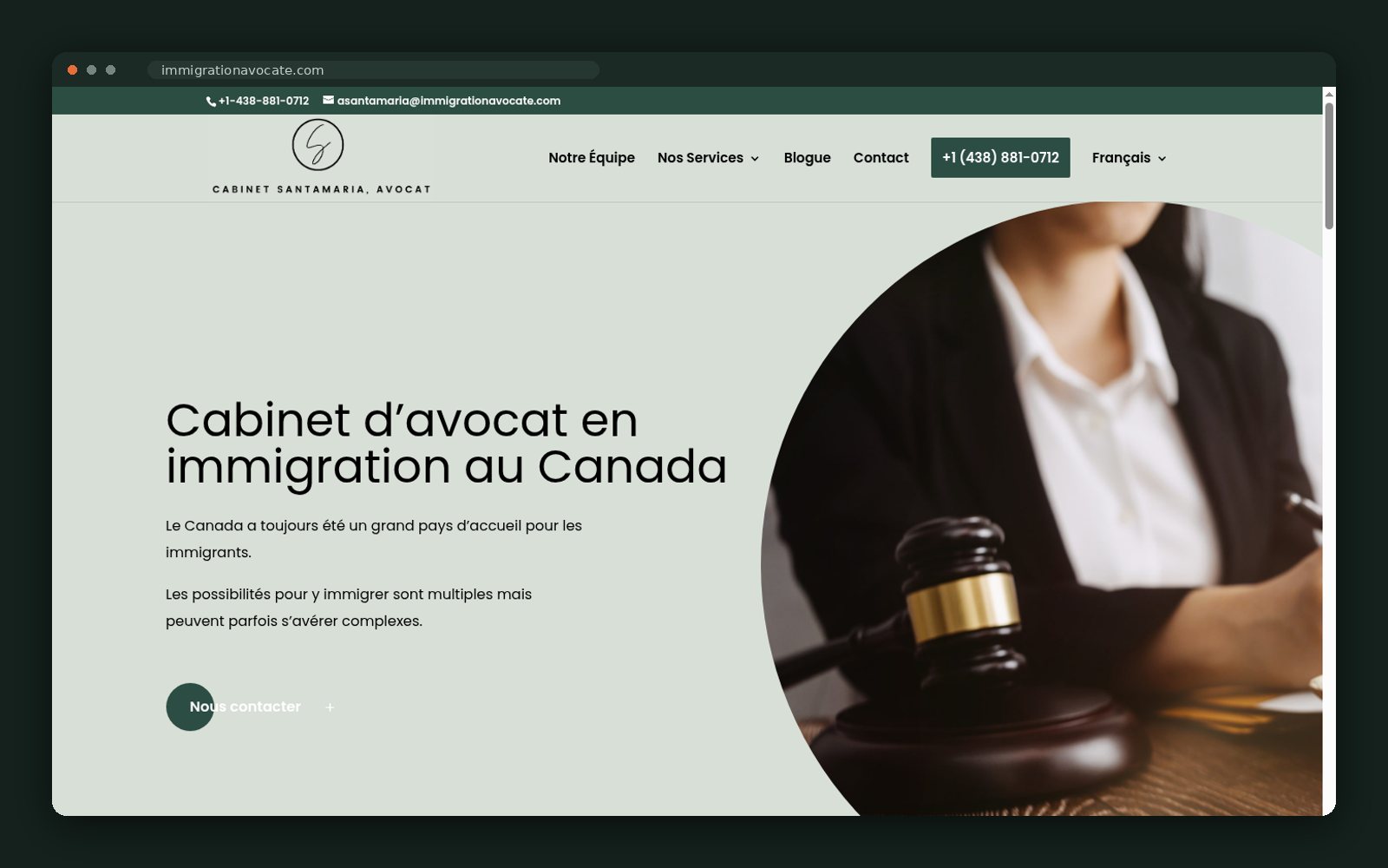 Immigration Avocate website homepage