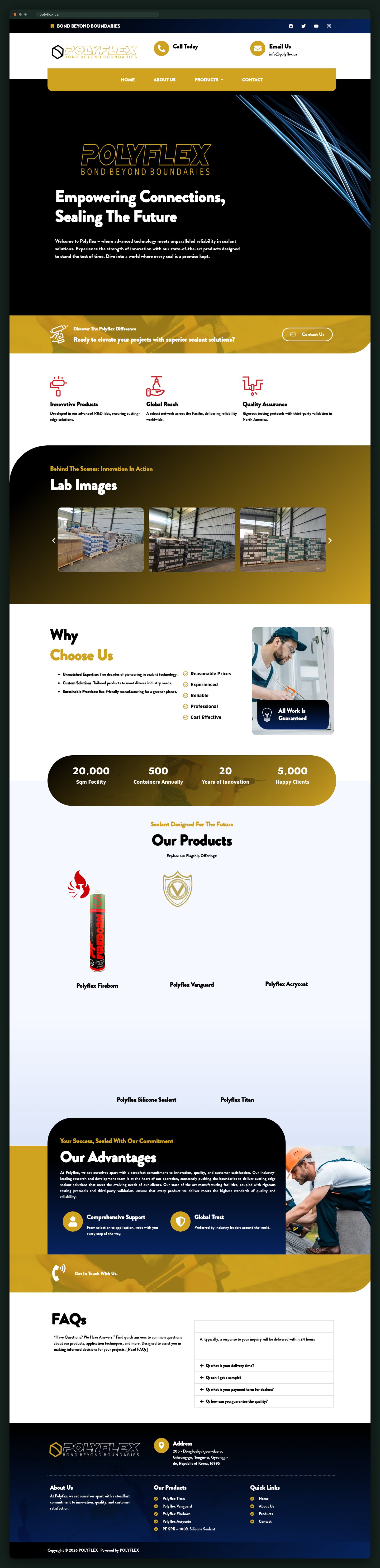 Polyflex homepage, full scroll