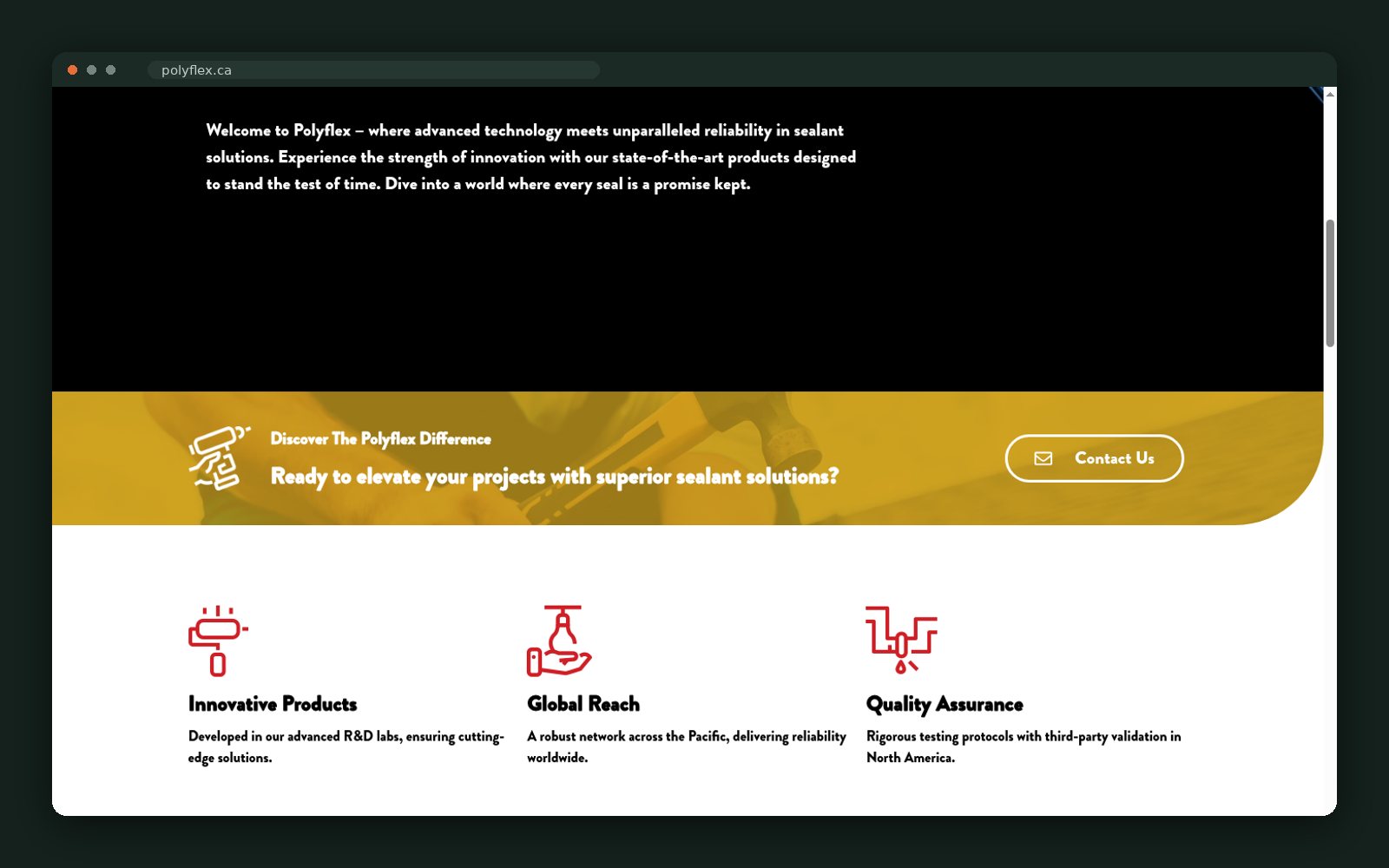 Positioning block: innovative products, global reach, quality assurance