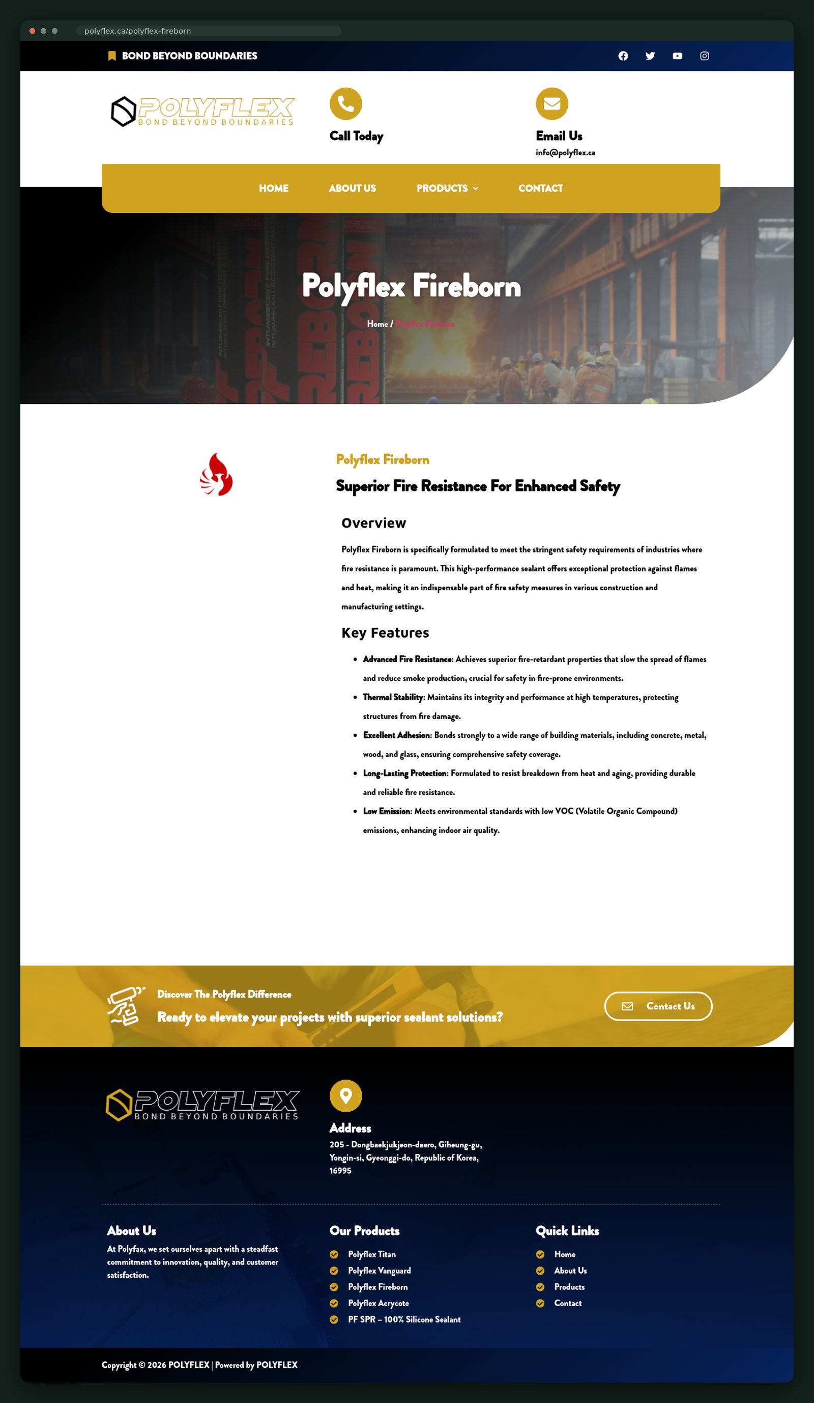 Polyflex Fireborn product page, full scroll
