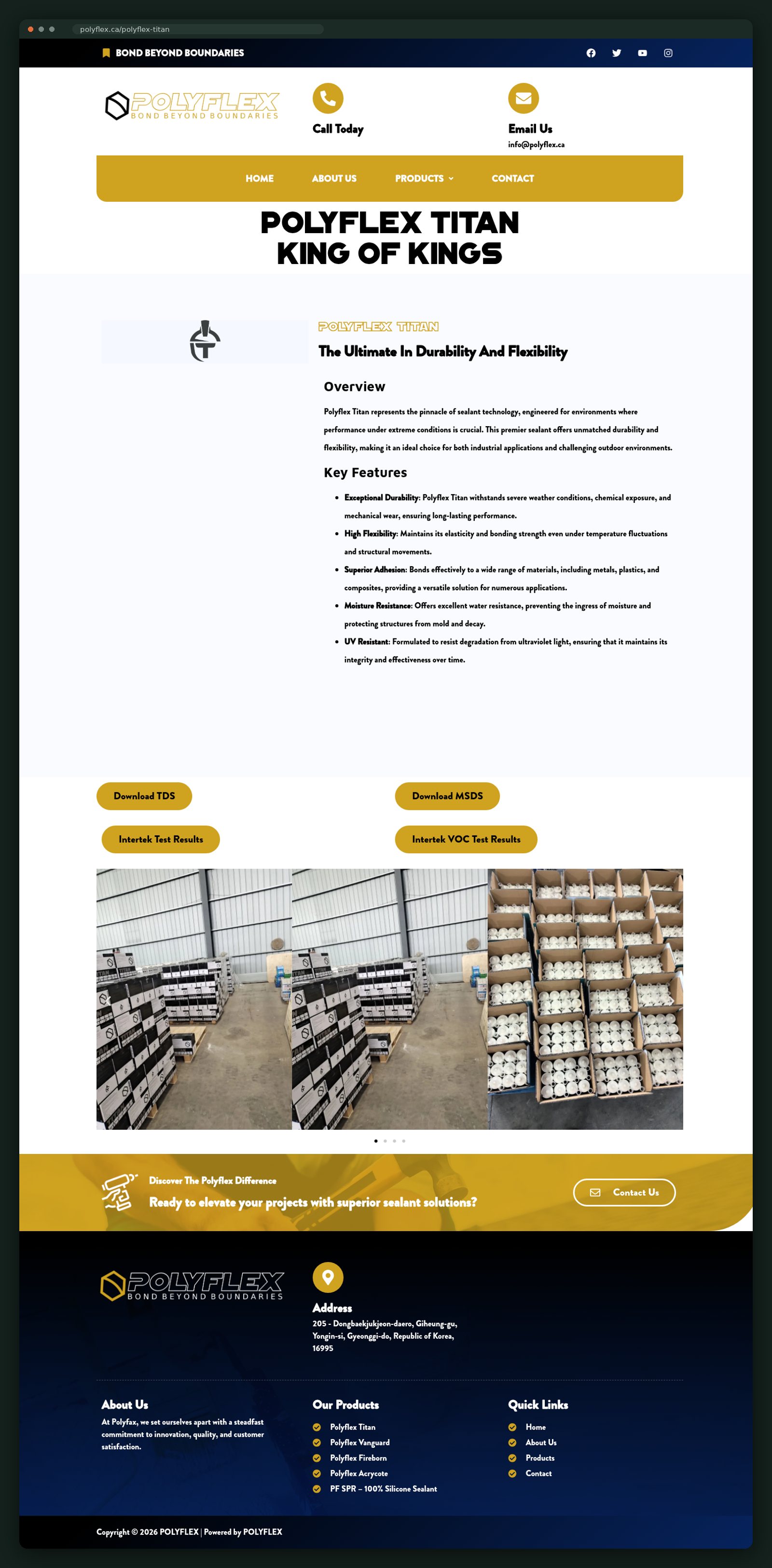 Polyflex Titan product page, full scroll