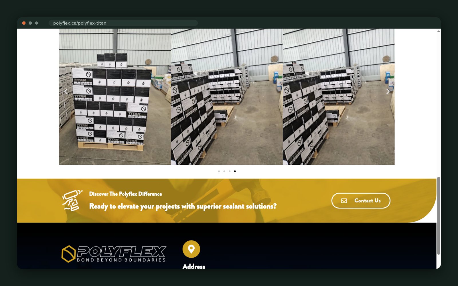 Warehouse and production photography on the Titan page