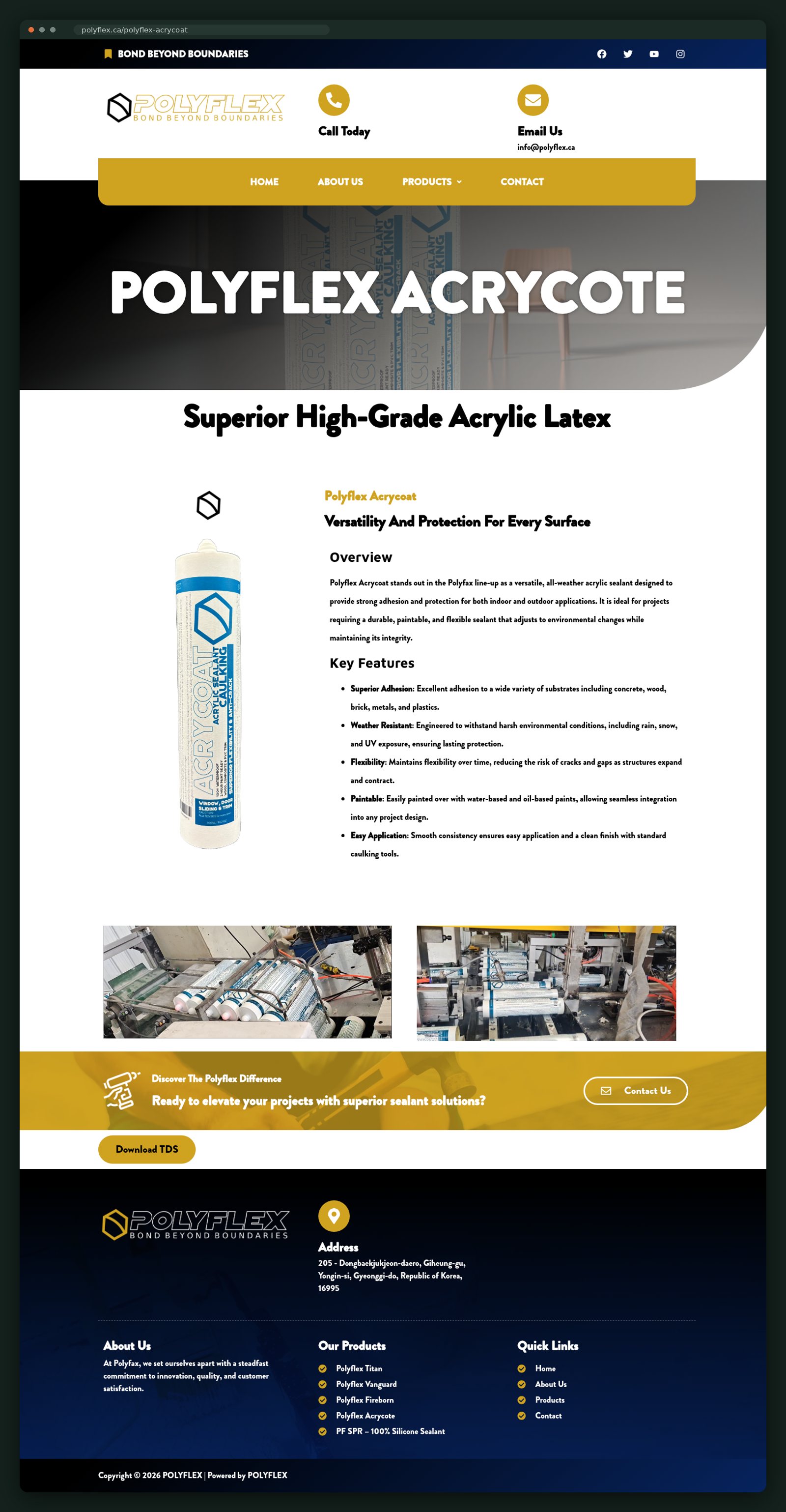 Polyflex Acrycote product page, full scroll