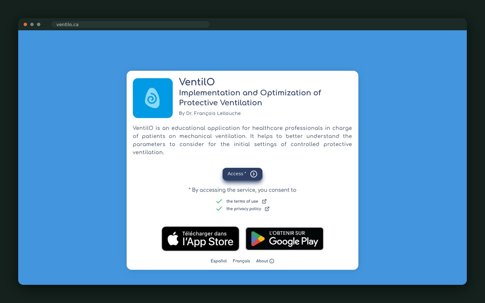 VentilO website homepage