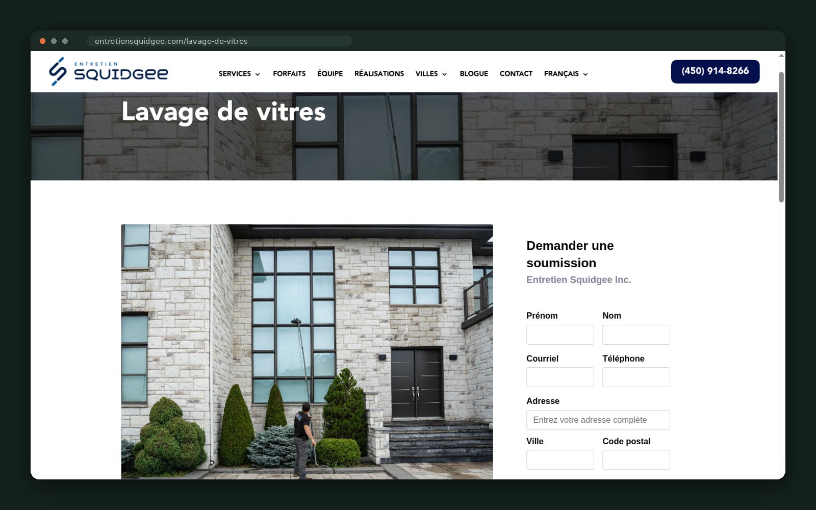 Window cleaning: purified-water system explained beside the quote form