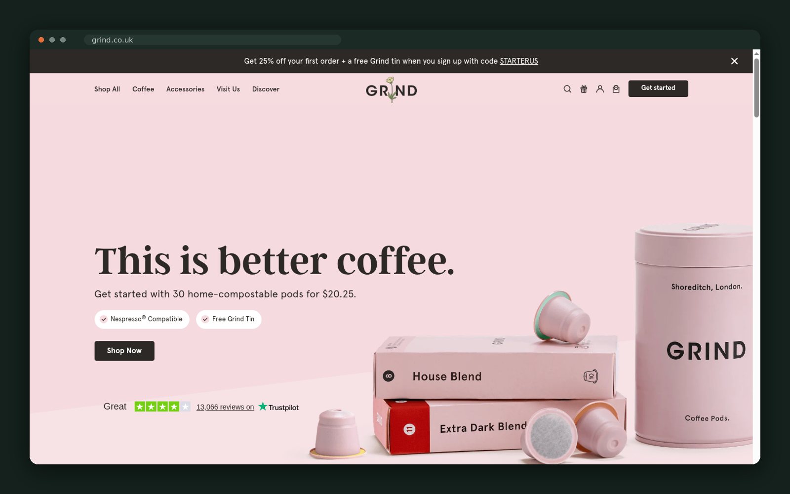 Grind website homepage