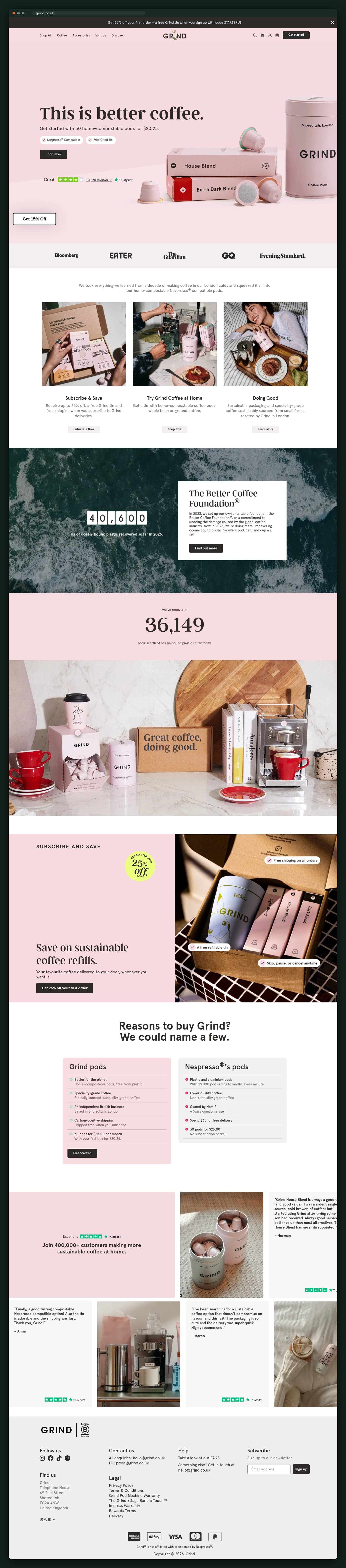 Grind homepage, full scroll