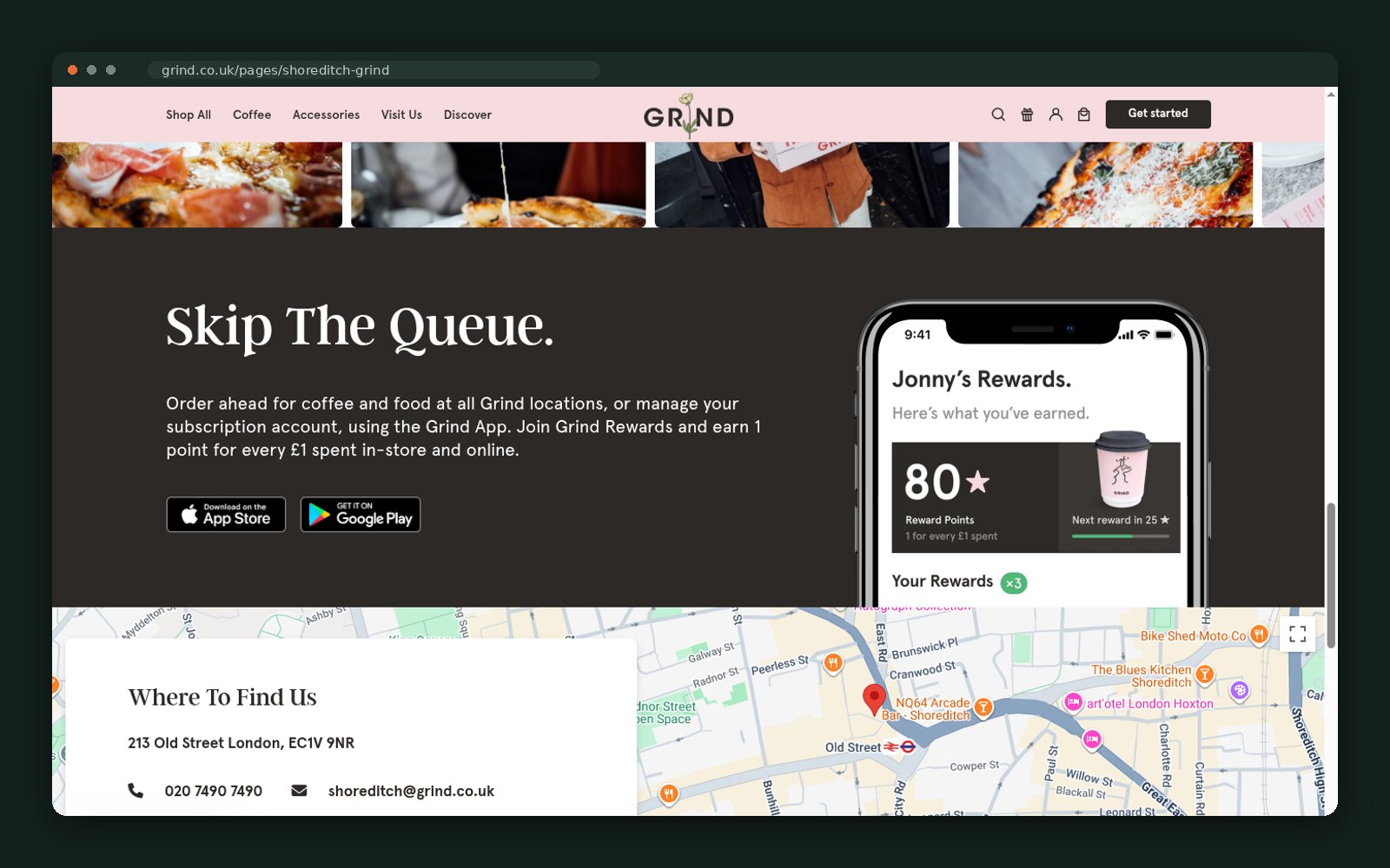 "Skip the queue" — the Grind app and rewards