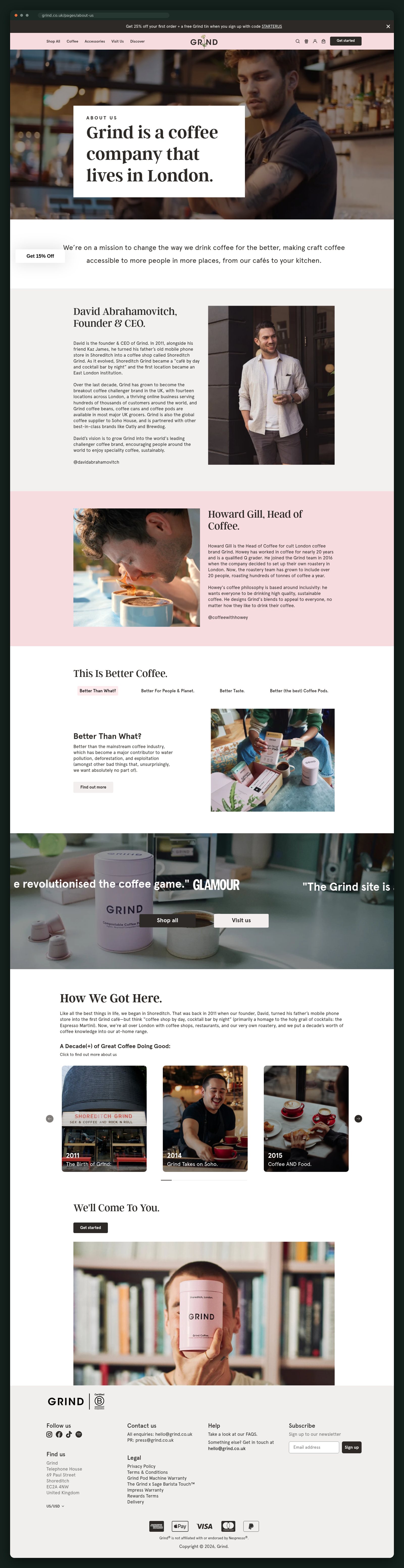 About Us page, full scroll
