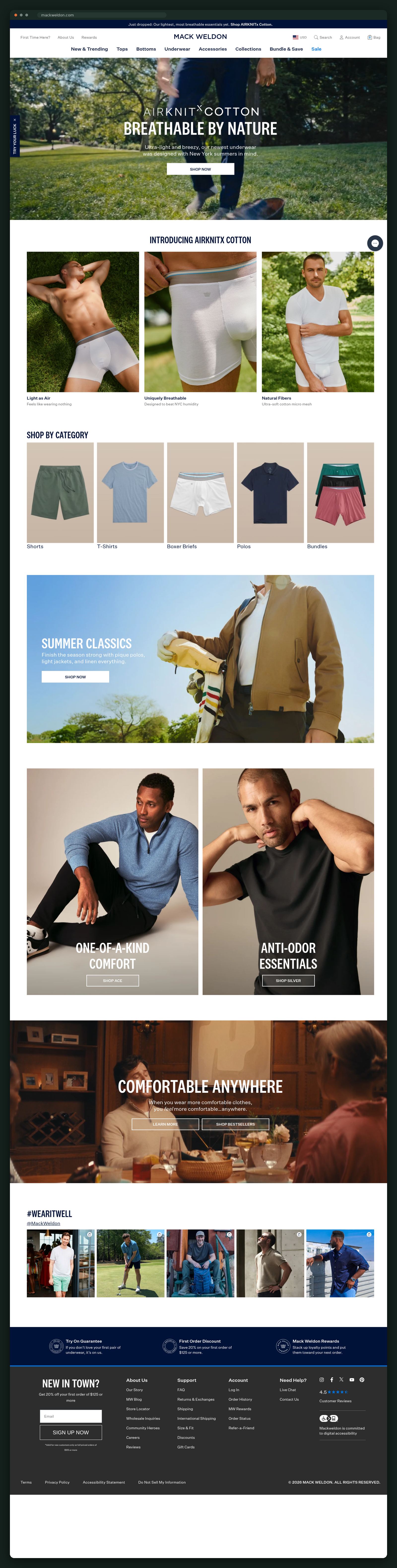 Mack Weldon website homepage
