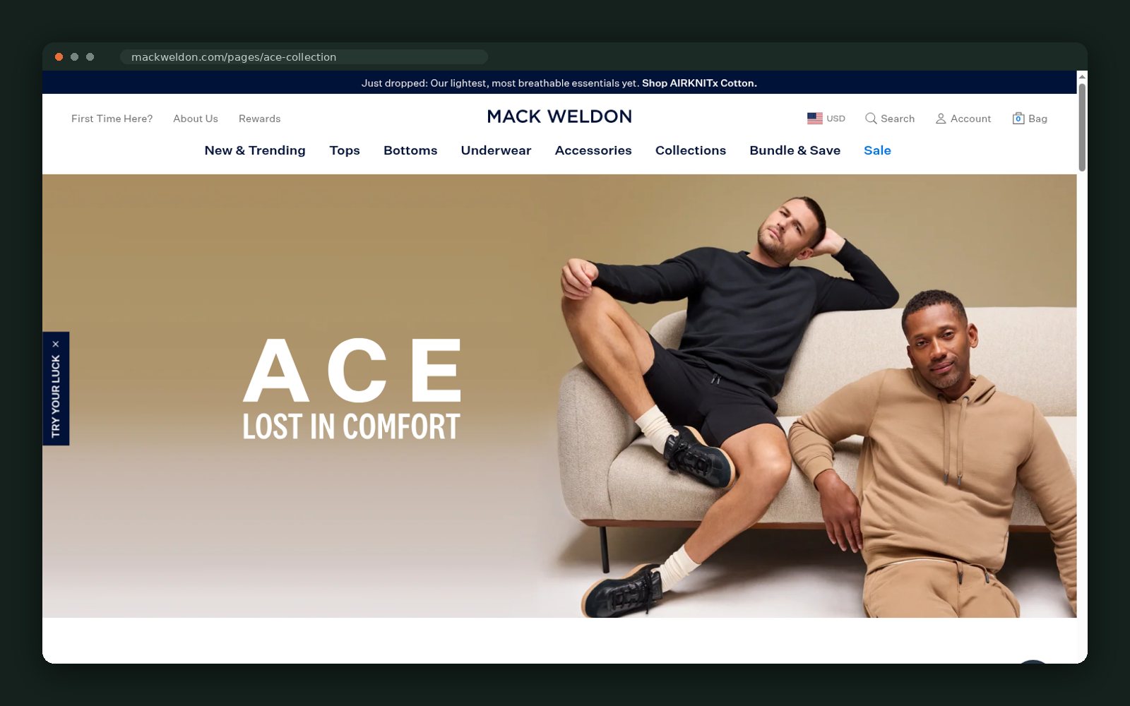 ACE hero — loungewear campaign photography