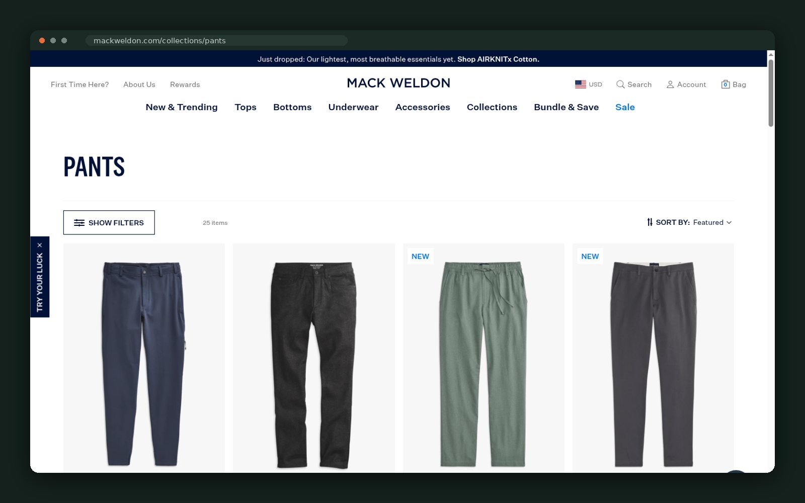 Pants collection grid with colour swatches