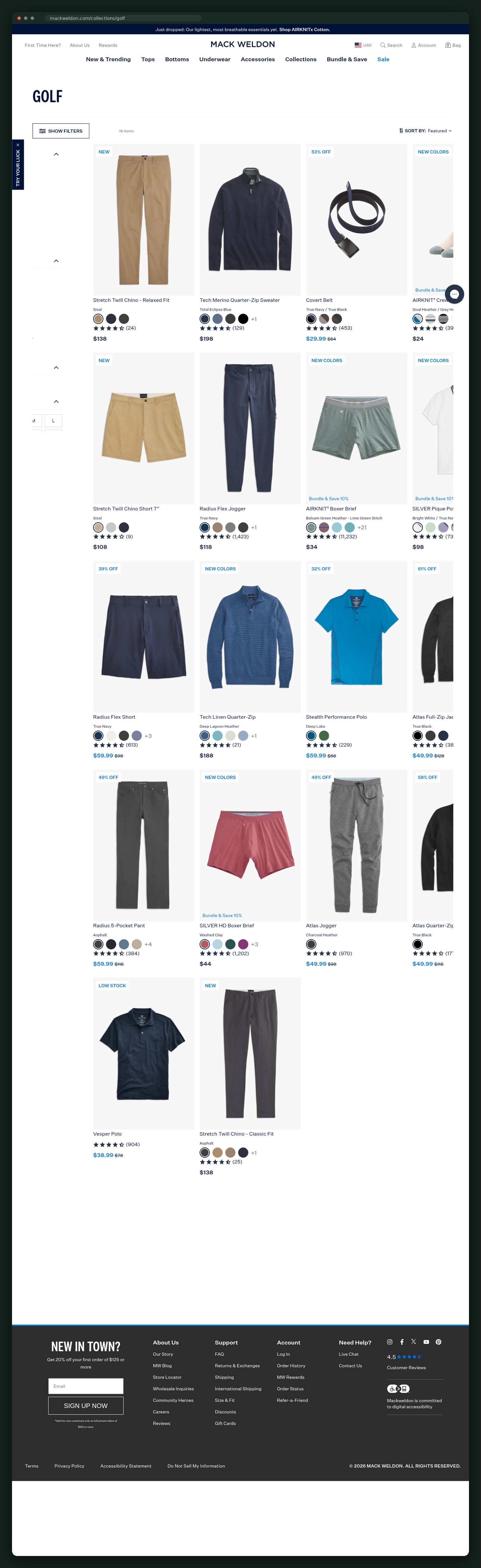 Golf collection listing page, full scroll