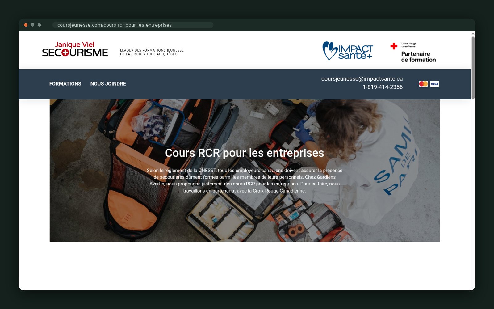 En-tête du cours RCR en milieu de travail