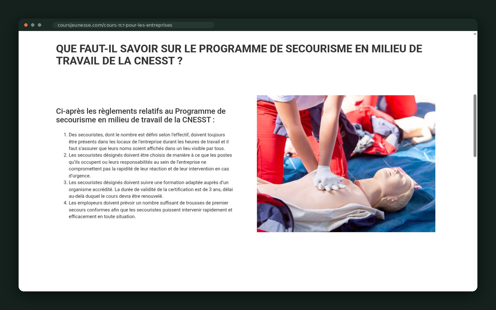 Règlements CNESST expliqués sur la page entreprise