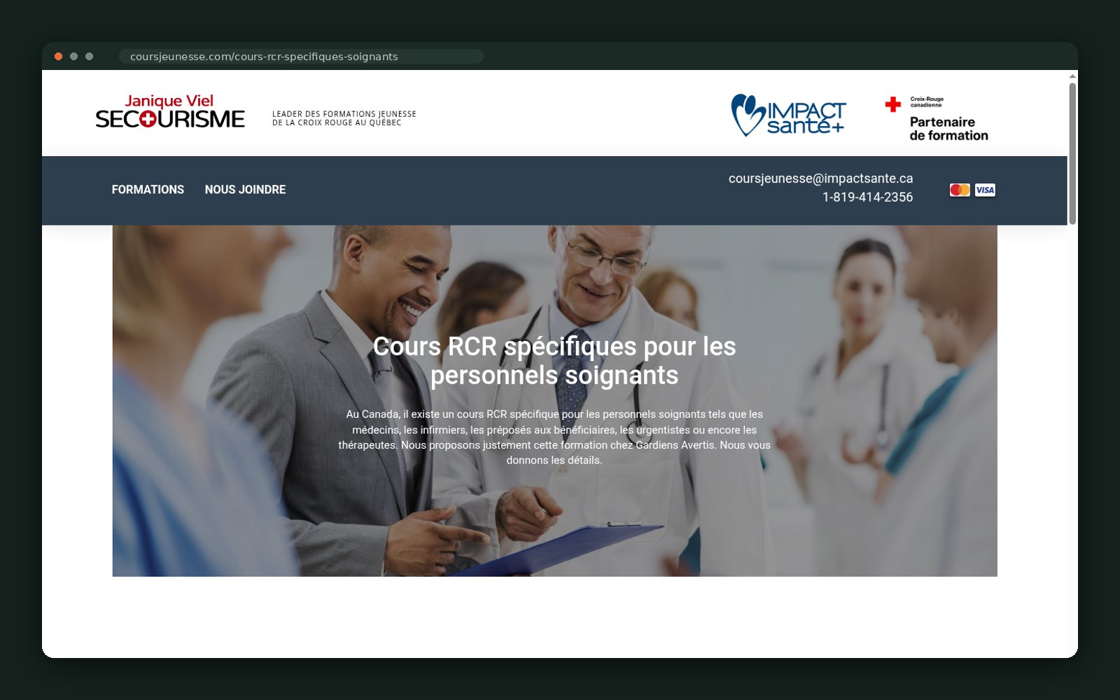 En-tête du cours RCR niveau SVR pour soignants