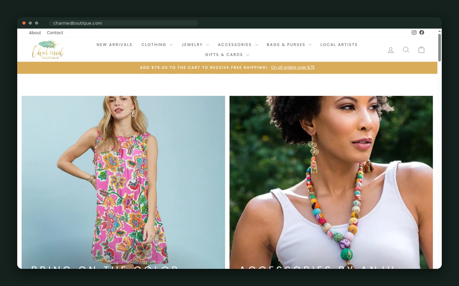 Charmed Boutique website homepage