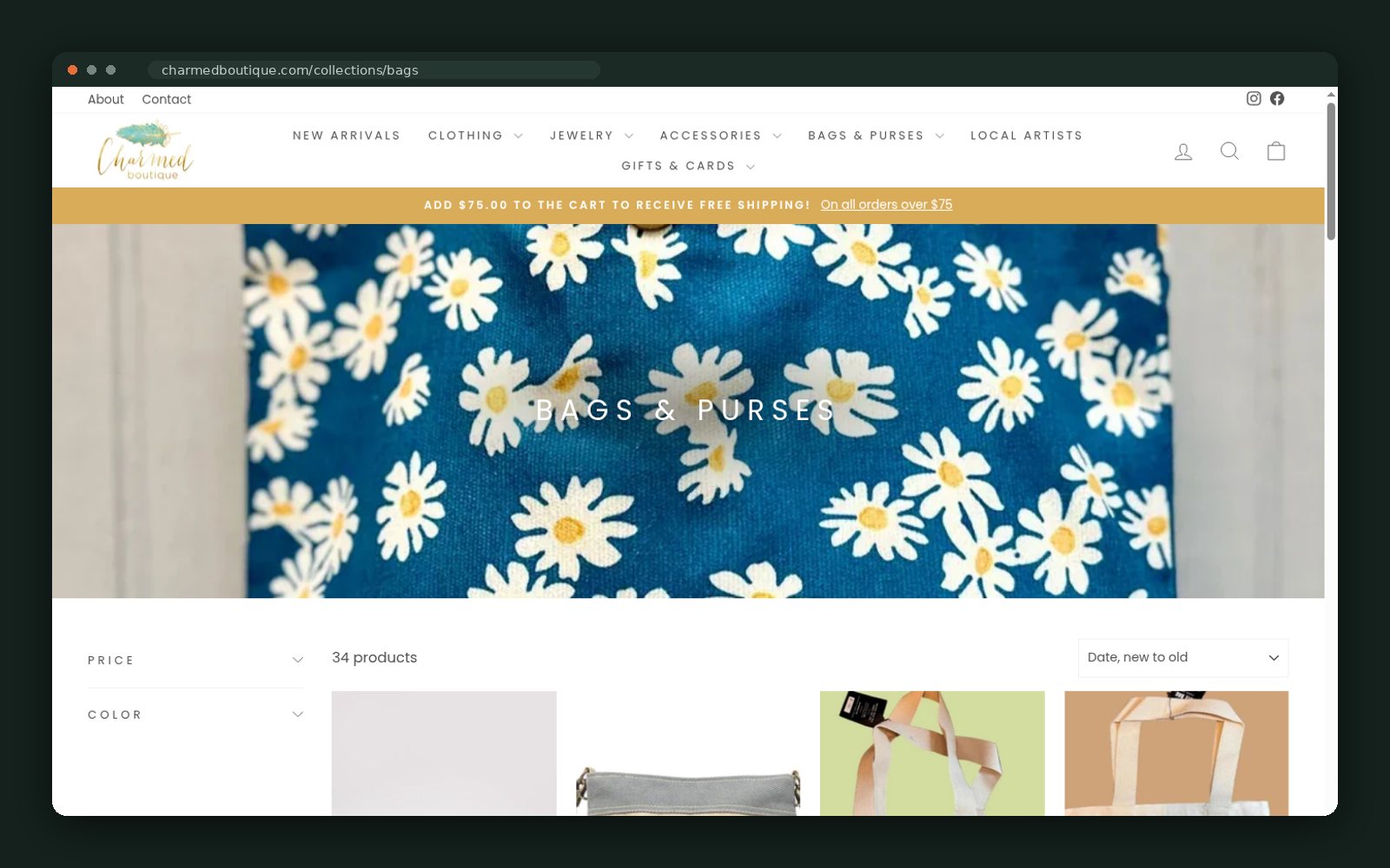 Bags and purses — collection header with filters