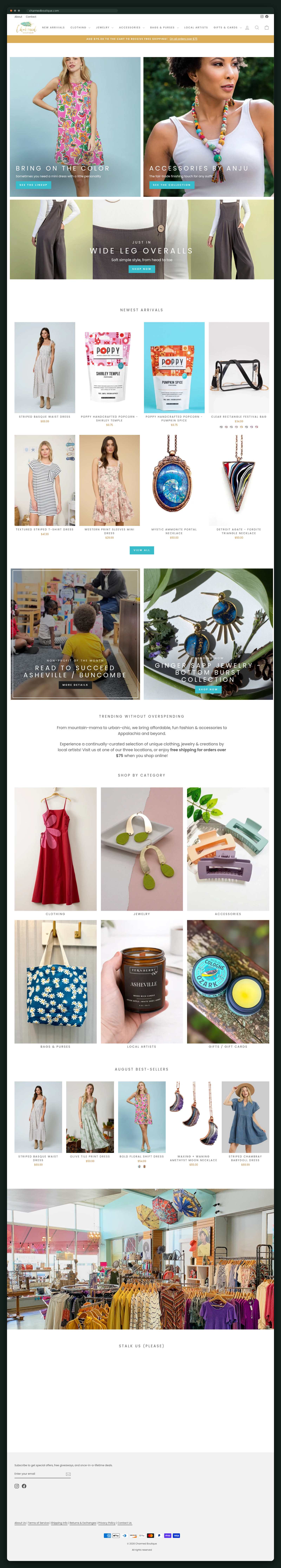 Charmed Boutique homepage, full scroll