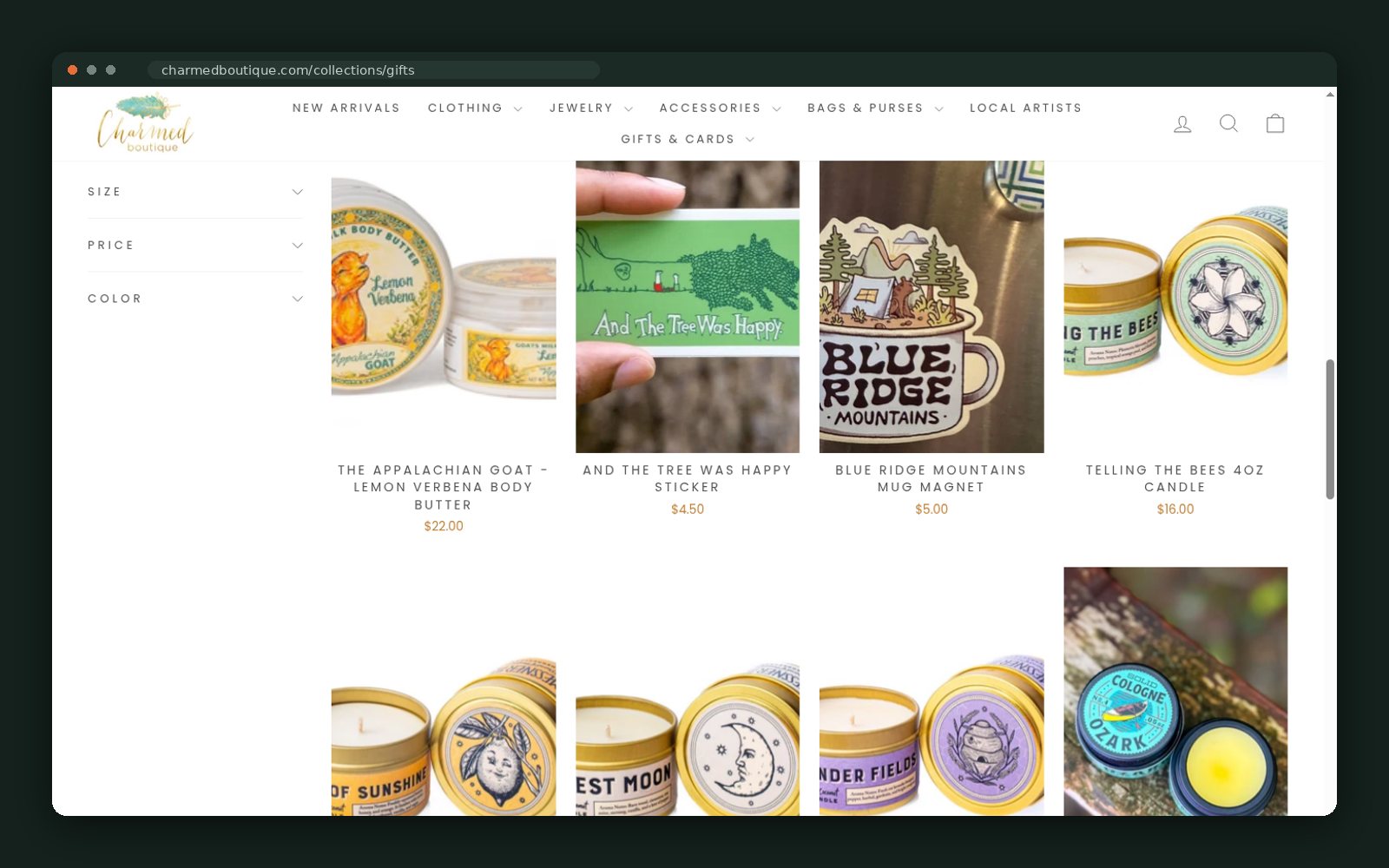 Appalachian-made candles, stickers and small gifts