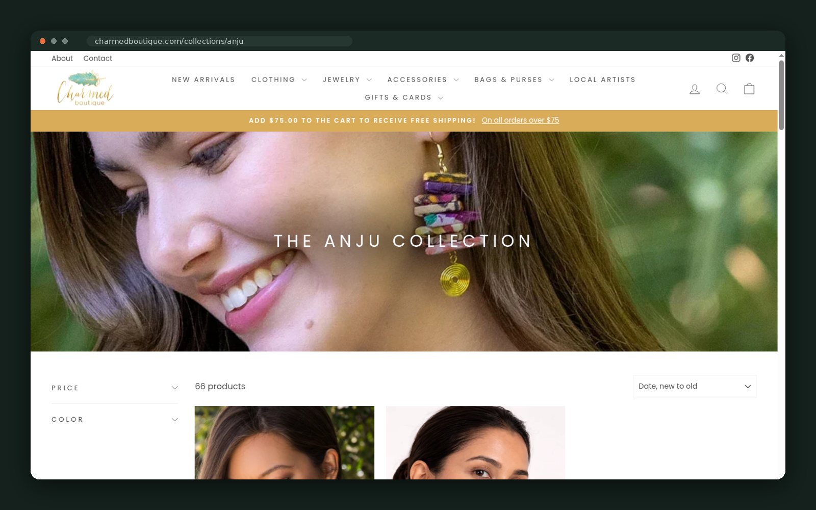 Charmed Boutique website — screen 2