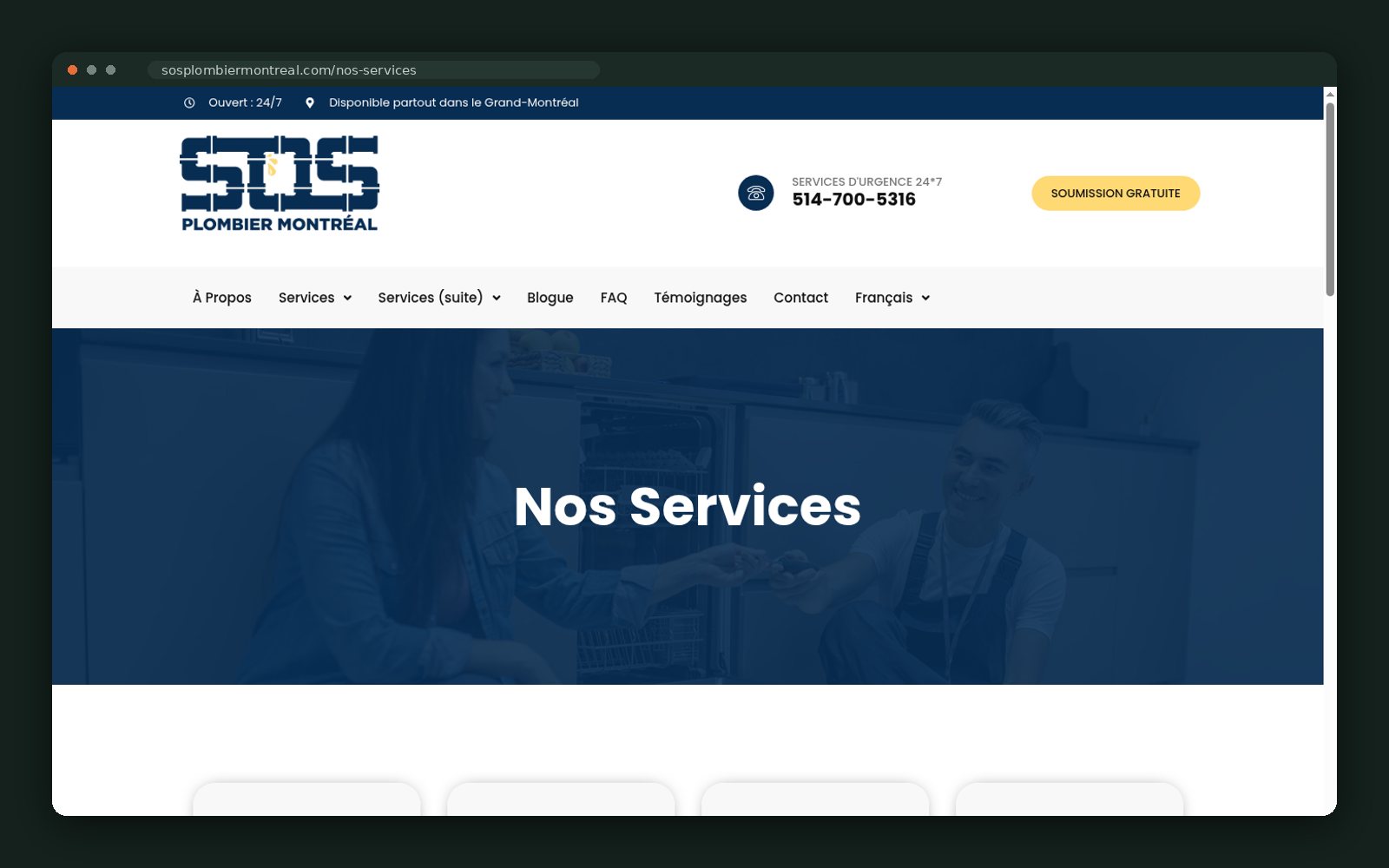 SOS Plombier Montréal website — screen 2